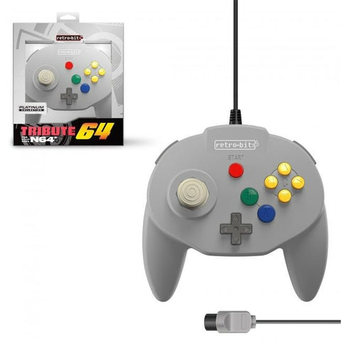 Tribute 64 Wired mini N64 controller pad for Nintendo 64 [N64] - 10ft (3 meters) Grey | Retro - Bit - 1