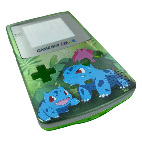 UV Printed shell for Nintendo Game Boy Color custom Bulbasaur (pokemon) inspired design - UV printed front & clear green back housing | Jamesyplays - 2