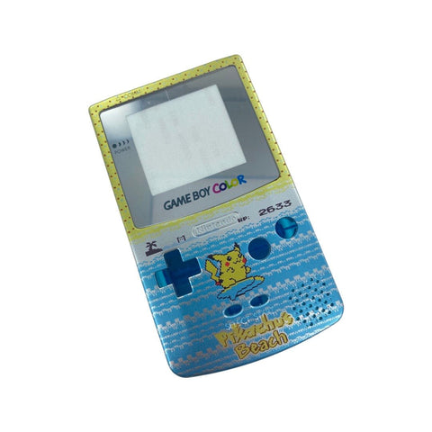 UV Printed shell for Nintendo Game Boy Color custom surfing Pikachu inspired design - UV printed front & clear blue back housing | Nextstopplease - 1