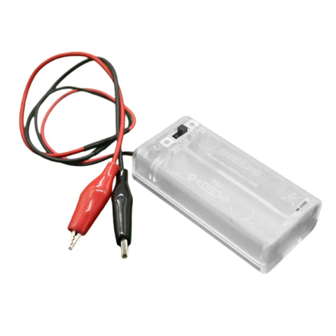 AA Battery holder testing pack with alligator / crocodile clips & on/off switch, ideal for console testing - clear | ZedLabz
