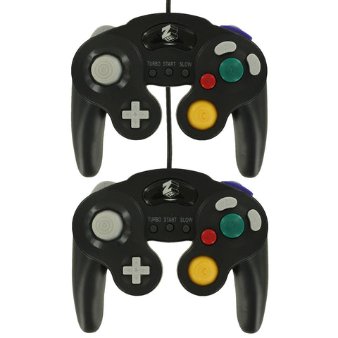 Wired controller for Nintendo GameCube GC vibration gamepad with turbo function - 2 pack Black | ZedLabz - 1