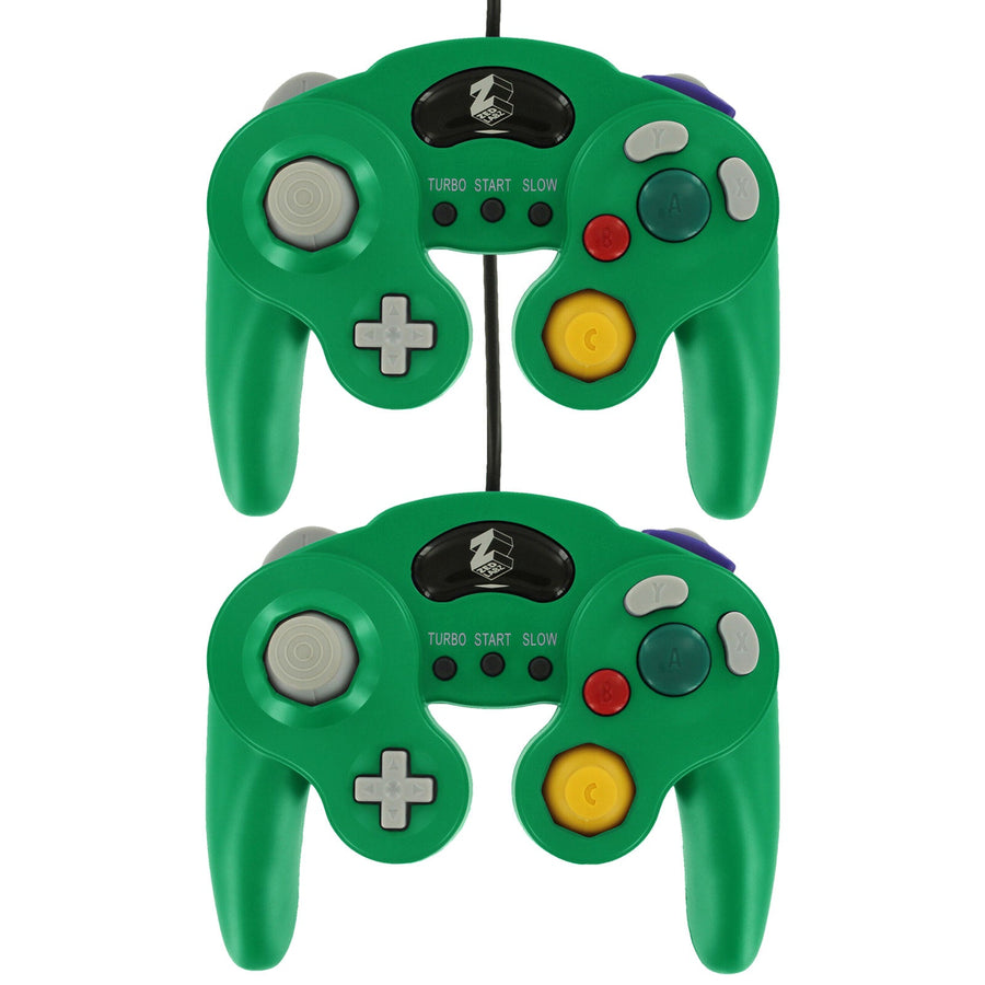 Wired controller for Nintendo GameCube GC with turbo function vibration gamepad replacement - 2 pack Green | ZedLabz - 1