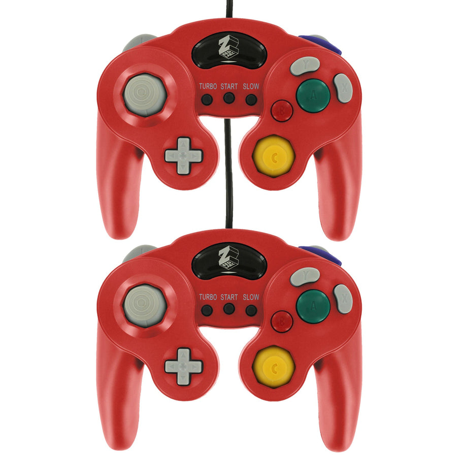 Wired controller for Nintendo GameCube GC with turbo function vibration gamepad replacement - 2 pack Red | ZedLabz - 1