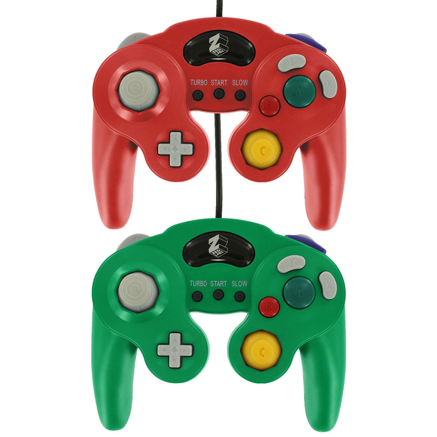 Wired Controller for Nintendo GameCube with vibration turbo pad - 2 pack red green | ZedLabz - 1