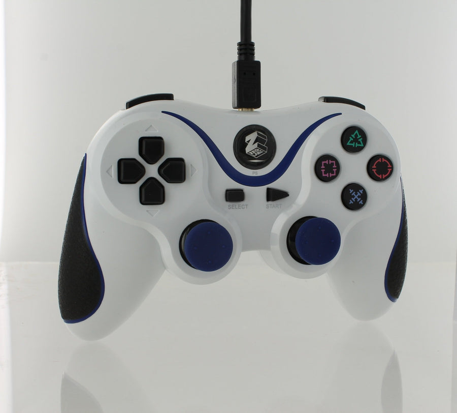 Wired Controller For Sony PS3 With Extra Long 3M Cable - White & Blue | ZedLabz - 1