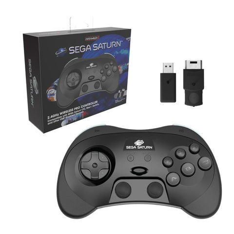 Wireless 2.4G pro controller for Sega Saturn, PC, & Mac officially licensed - Black | Retro - Bit - 1