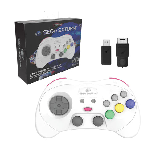 Wireless 2.4G pro controller for Sega Saturn, PC, & Mac officially licensed - White | Retro - Bit - 1