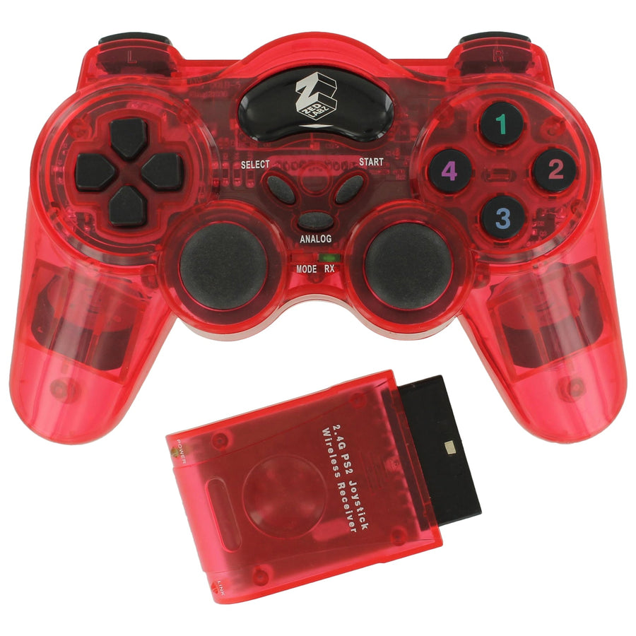 Wireless controller for Sony PlayStation 2 PS2 RF double shock vibration - Red | ZedLabz - 1