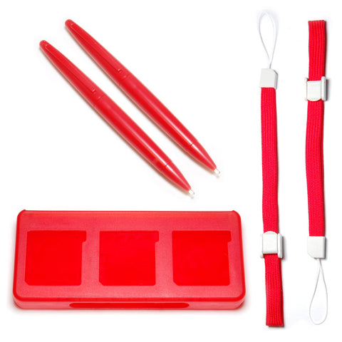 ZedLabz accessory starter kit for 2DS 3DS XL DS game case stylus wrist strap 5 in 1 - red - 1