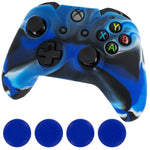 ZedLabz camo blue silicone rubber skin grip cover & blue thumb grip pack for Xbox One controller - 1