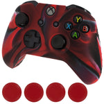 ZedLabz camo red silicone rubber skin grip cover & red thumb grip pack for Xbox One controller - 1