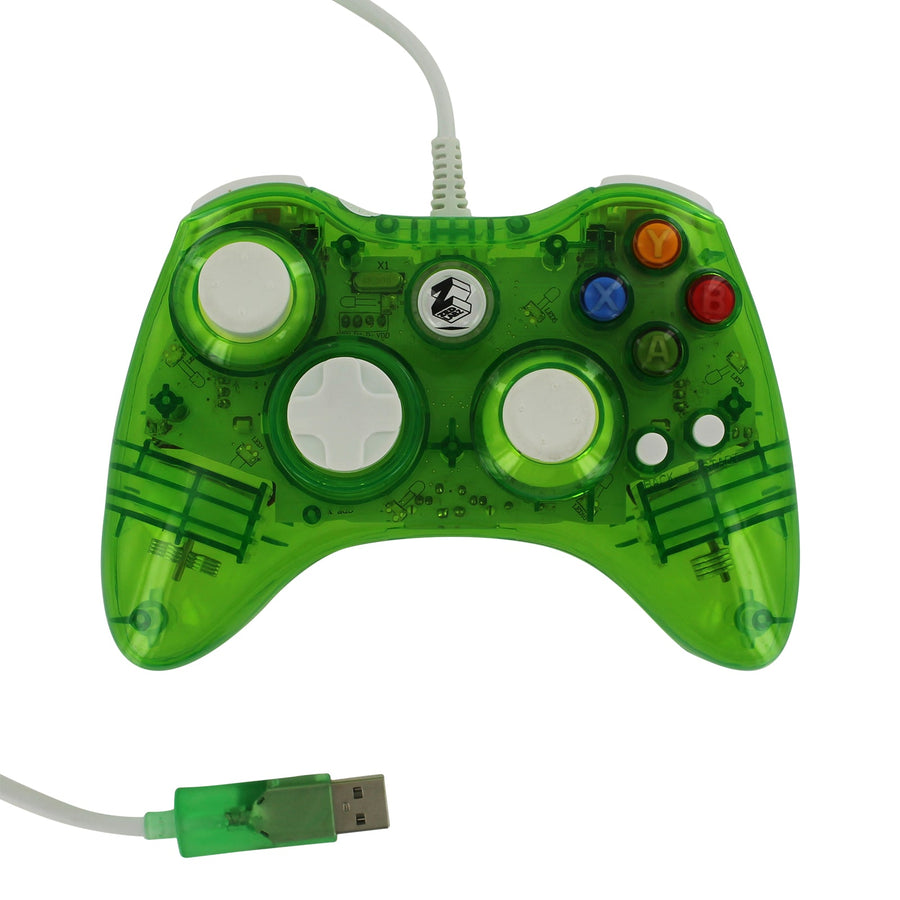 Zedlabz compatible wired colour glow vibration USB controller for Microsoft Xbox 360 - green - 1