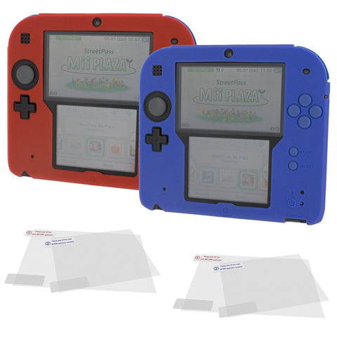 ZedLabz cover & protect twin pack for Nintendo 2DS inc silicone skins & screen protectors - red & blue - 1