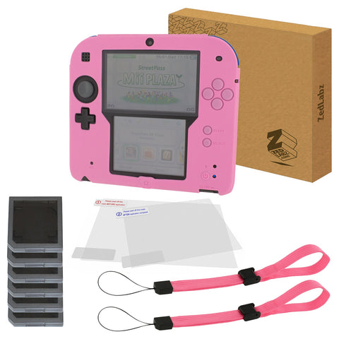 ZedLabz essentials kit for Nintendo 2DS inc silicone cover, screen protectors, game cases & wrist straps - pink - 1