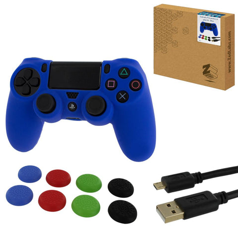 ZedLabz protect & play kit for PS4 inc silicone cover, thumb grips & 3m charging cable - blue - 2