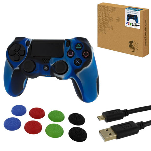 ZedLabz protect & play kit for PS4 inc silicone cover, thumb grips & 3m charging cable - camo blue - 2