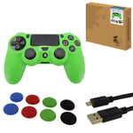 ZedLabz protect & play kit for PS4 inc silicone cover, thumb grips & 3m charging cable - green - 2