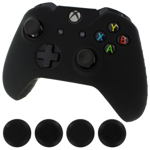 ZedLabz silicone rubber skin grip cover & thumb grip pack for Xbox One controller - black - 1