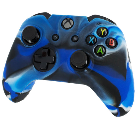 ZedLabz soft silicone rubber skin grip cover for Xbox One controller with ribbed handle - camo blue - 1