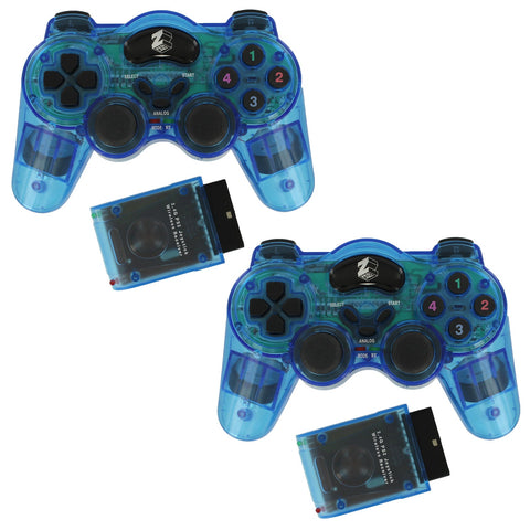 ZedLabz wireless RF double shock vibration controller for Sony PlayStation 2 PS2 - 2pk blue - 1