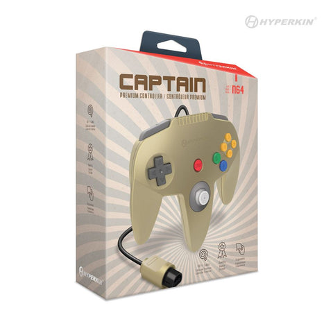 Captain Premium wired controller for Nintendo 64 N64 console - Gold | Hyperkin - 1