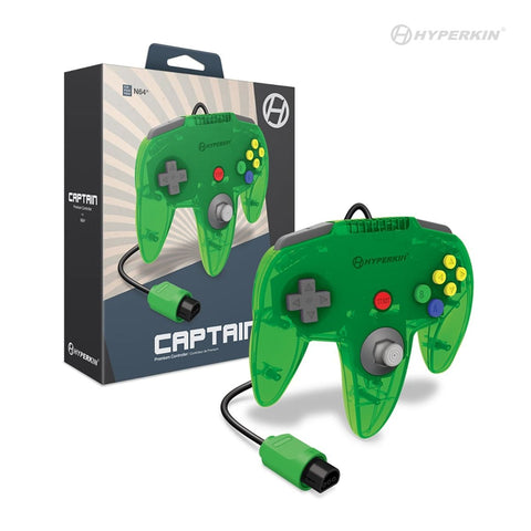 Captain Premium wired controller for Nintendo 64 N64 console - Lime green | Hyperkin - 1