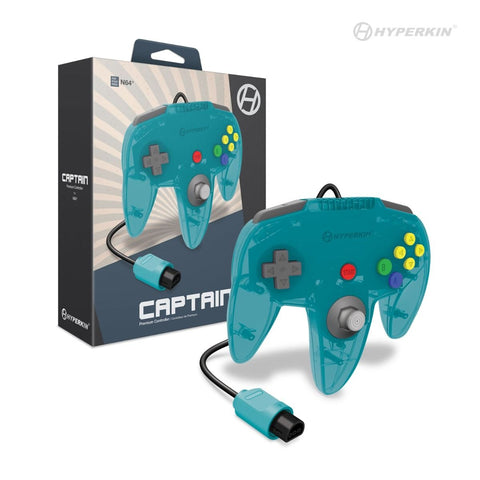 Captain Premium wired controller for Nintendo 64 N64 console - Turquoise | Hyperkin - 1