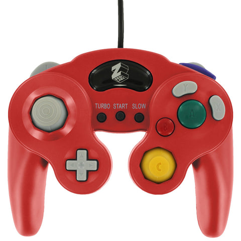 Wired controller for Nintendo GameCube GC vibration gamepad with turbo function in Mario style red | ZedLabz - 1